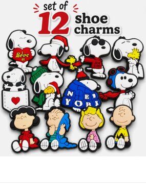 (Set of 12) Cute New York Snoopys Beagle Dog Shoe Charms Cartoon Slipper Slides